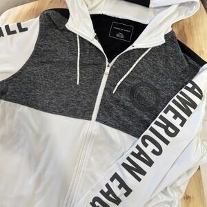 American Eagle Outfitters Men's Colorblock Zip Up Hoodie White Gray Black Size M